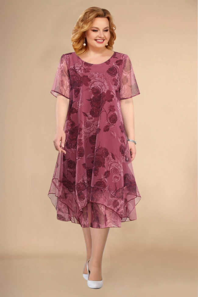 Short Sleeve Floral Multi-Layered Midi Dress