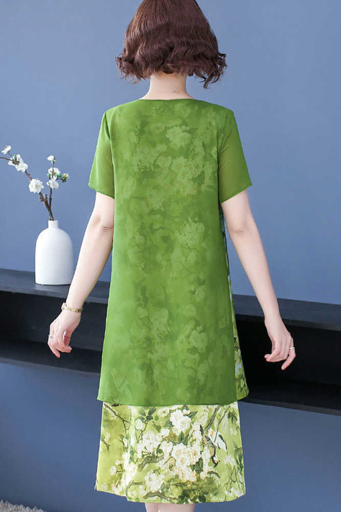 Floral Print Irregular Sheer Patchwork Elegant Midi Dresses