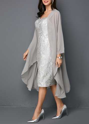 Sling Sequined Chiffon Two Piece Bridal Dress Mom Mid Skirt