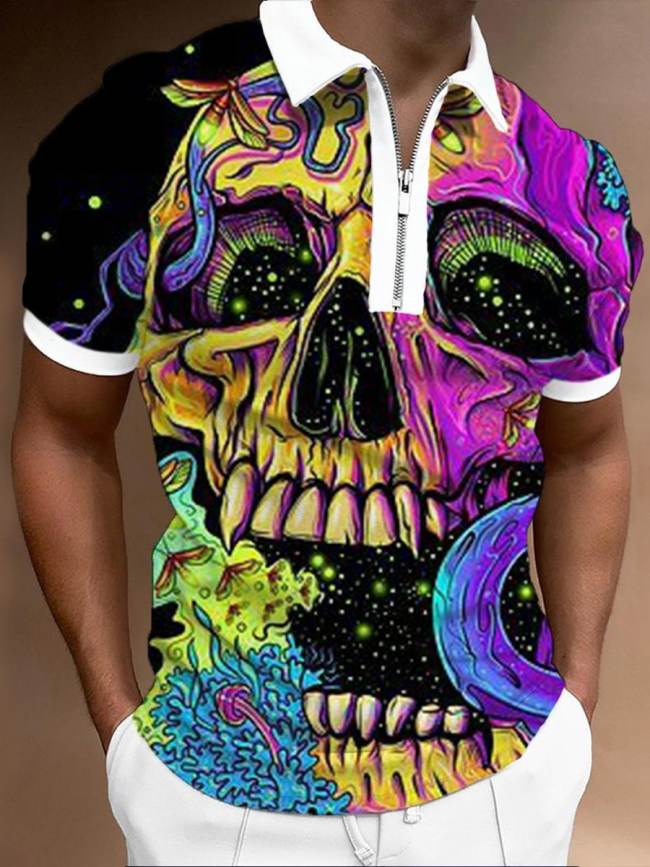 Men's Skull Painted Print Casual Polo Shirt