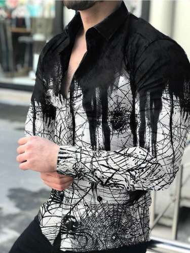 Graffiti print long sleeve lapel shirt