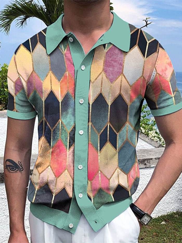 Colorful fashion casual geometric printed polo shirt
