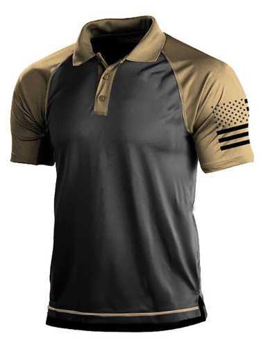 Men's American Flag Sports Polo Neck T-Shirt
