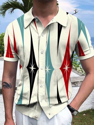 Fashion casual multicolor geometric printed polo shirt