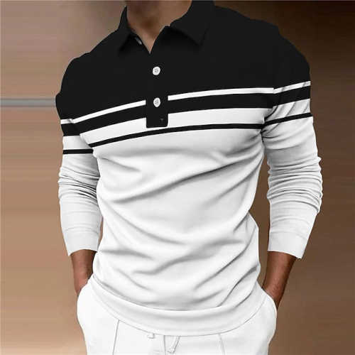 Men's Collar Polo Shirt Golf Shirt Striped Turndown Blue Black Street Daily Long Sleeve Button-Down Clothing Apparel Basic Designer Comfortable Big and Tall