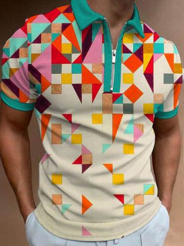 Men's Geometric Gradient Art Print Polo Shirt