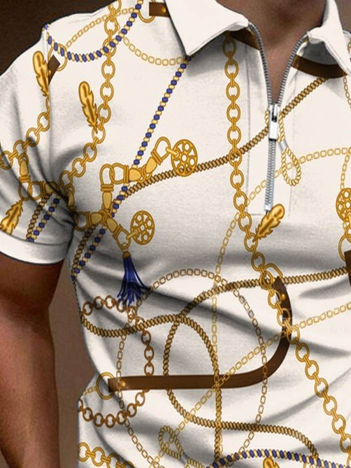 Men's Vintage Casual Print Short Sleeve Polo Shirt