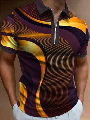 Men's Casual Print Breathable Short Sleeve Polo Shirt