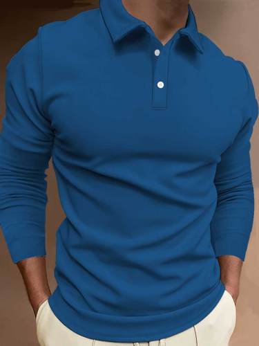 Men's Casual Printed Long Sleeve Button Polo Shirt