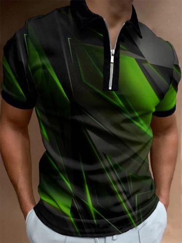 Men's Green Abstract Geometric Short Sleeve Polo Shirt