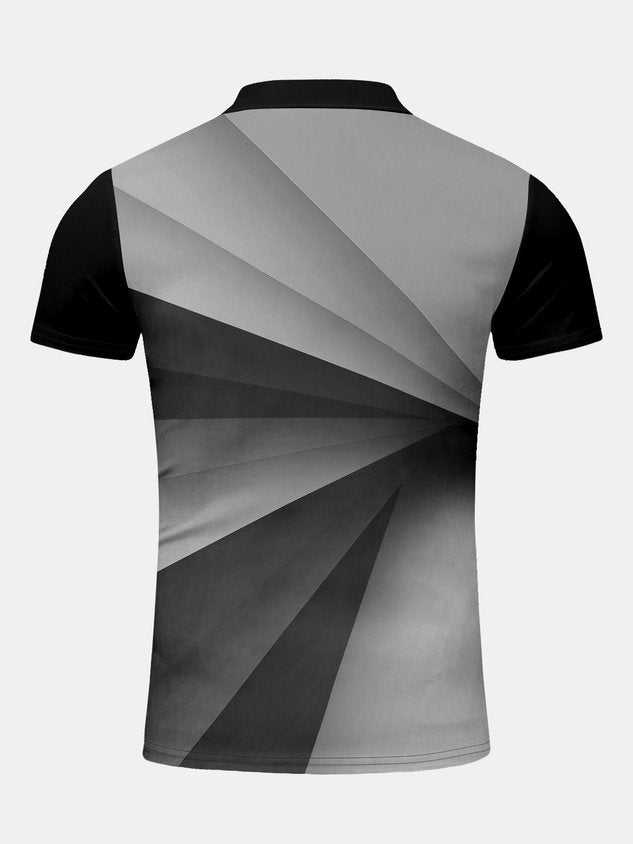 Casual Art Collection Abstract Print 3D Gradient Line Element Pattern Lapel Short Sleeve Polo Print Top