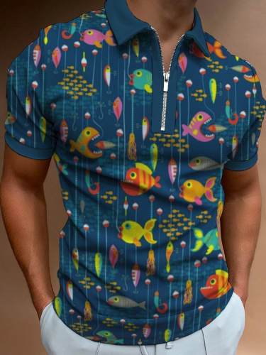 Men's Fishing Lure Print Casual Polo Shirt