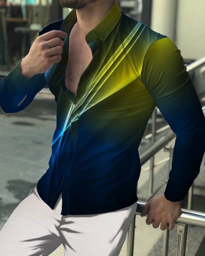 Men's Casual 3D Printed Long Sleeve Shirt