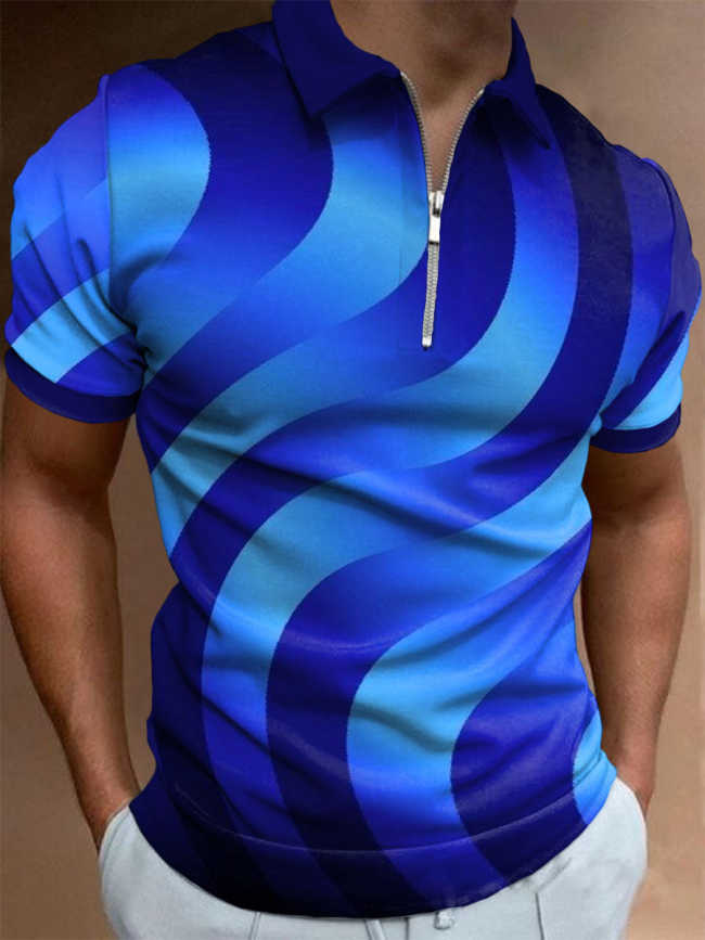 Men's Gradient Short-Sleeve Blue Polo Shirt