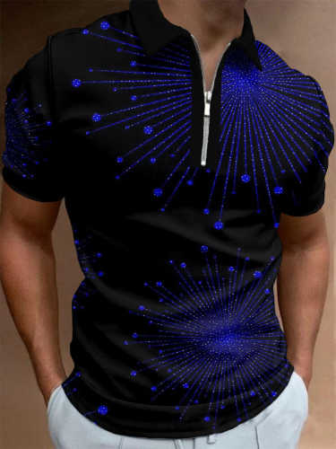 Men's Blue Radiation Stripe Texture Polo Shirt