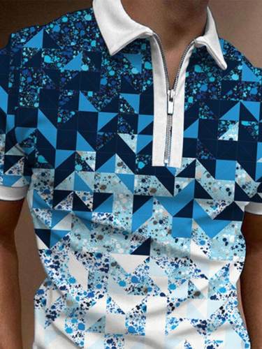 Men's Geometric Gradient Art Print Polo Shirt