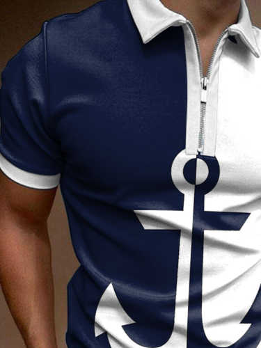Men's Vintage Art Sailor Nautical Print Casual Polo Shirt