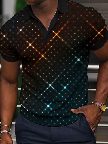 Men's Casual Print Lapel Polo Shirt