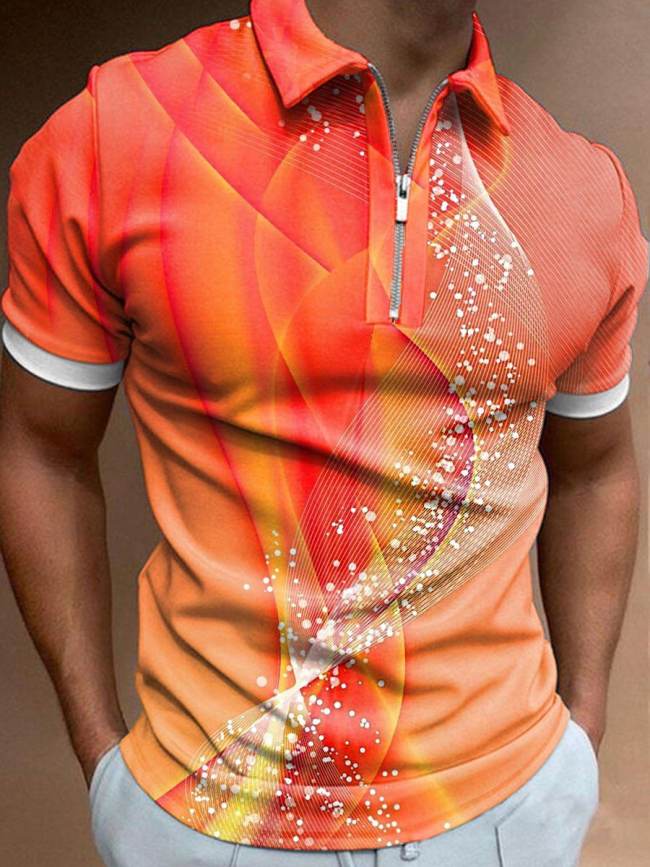 Men's Vintage Art Geometric Stripe Print Casual Polo Shirt