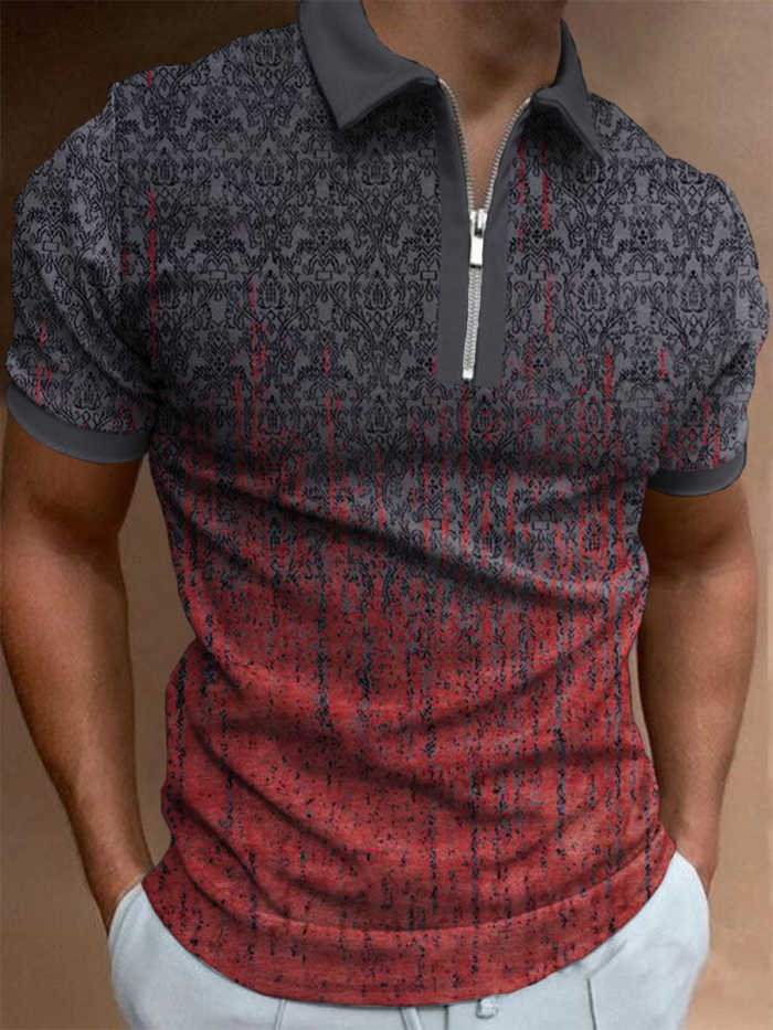 Men's Abstract Texture Geometric Contrast Color Short-Sleeved Polo Shirt