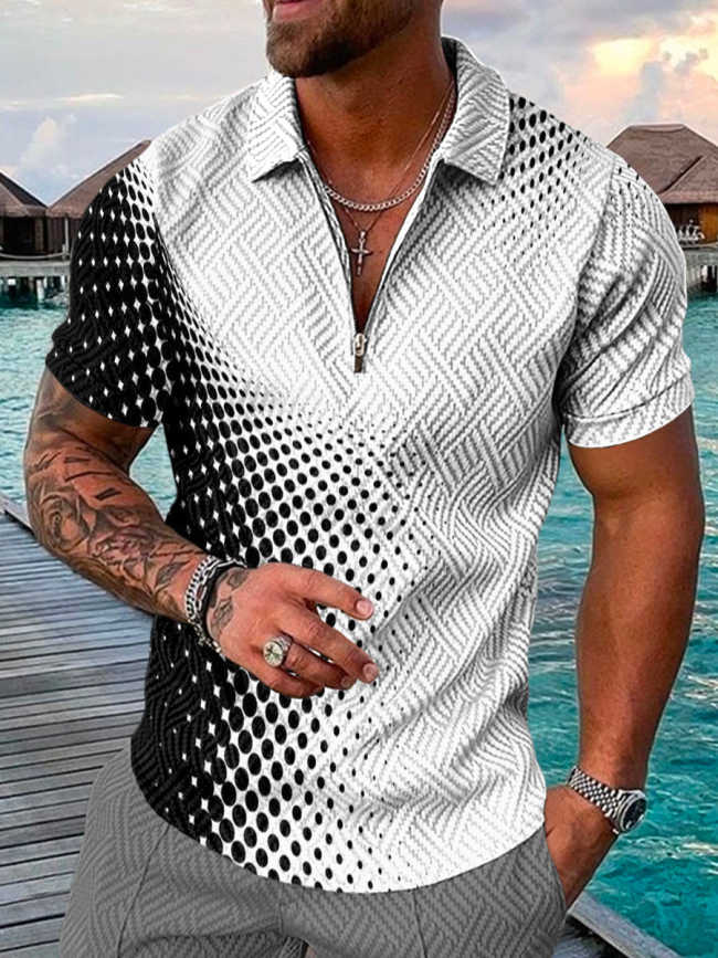 Men's Casual Holiday Polka Dot Gradient Printing Polo Shirt
