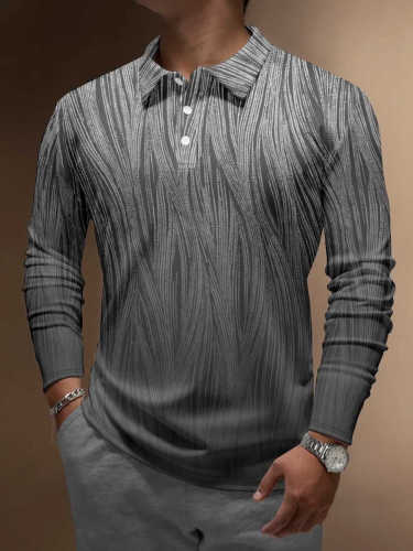Men's Abstract Gradient Line Buttons Long Sleeve Polo