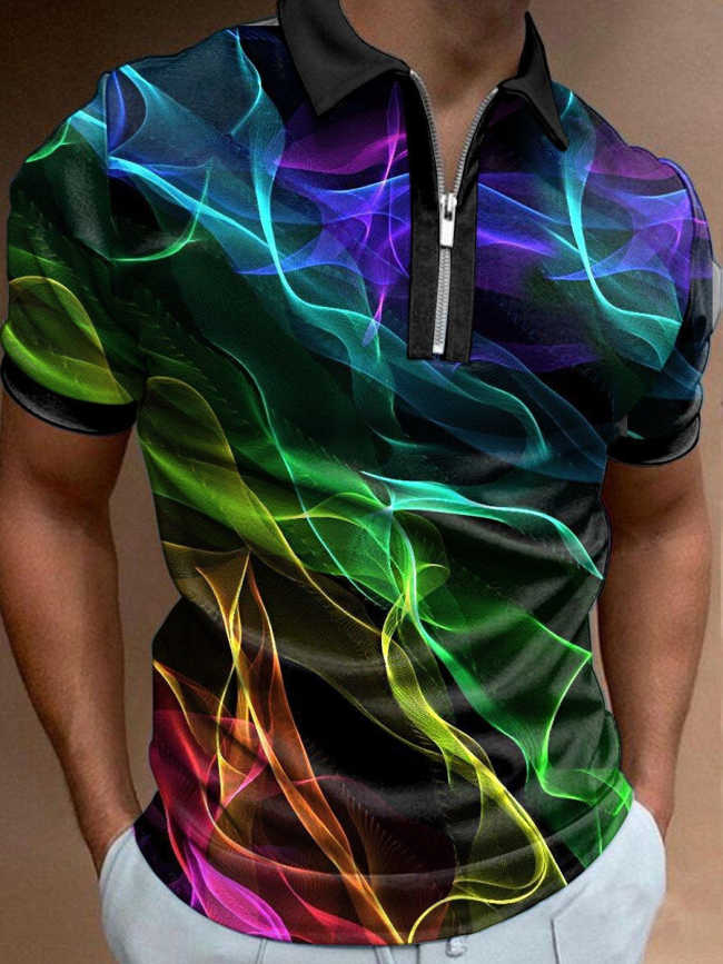 Men's Vintage Art Colorful Lines Print Casual Polo Shirt
