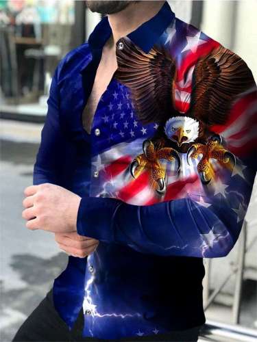 Men's Casual Eagle Printed Long Sleeve Shirt