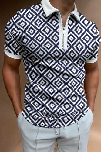 Geometric colorblock short-sleeved polo shirt