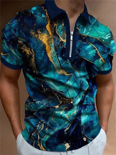 Men's Casual Print Breathable Short Sleeve Polo Shirt