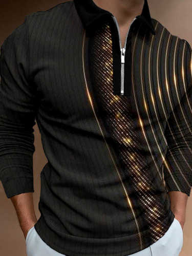 Men's Casual Long Sleeve Printed Polo Shirt