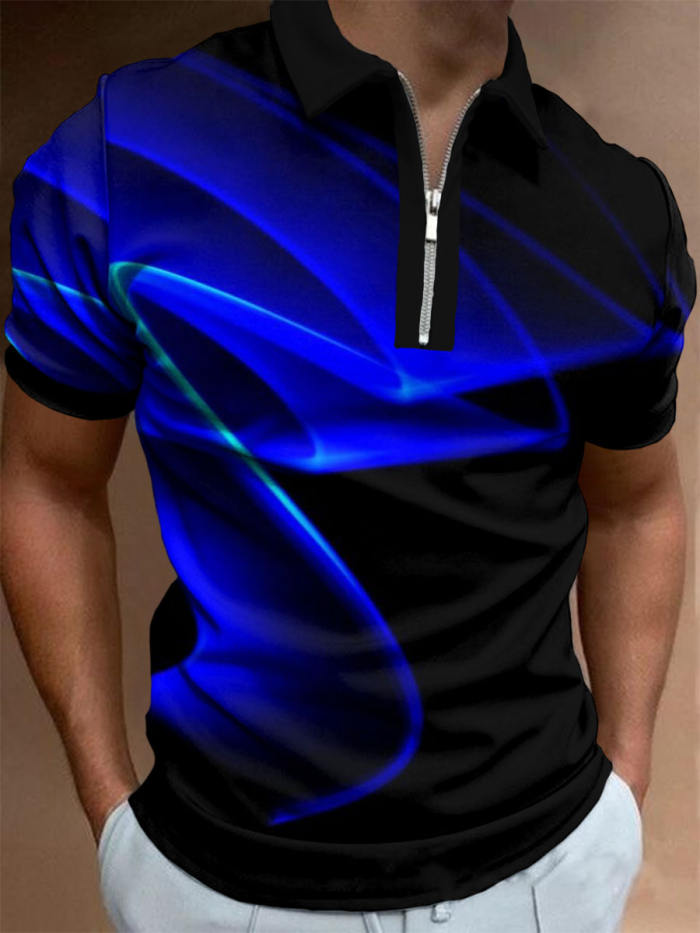 Aurora Gradient Printing Short-Sleeved Polo Shirt