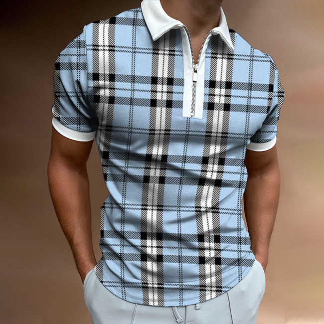 Checked Texture Print Short Sleeve Polo Shirt