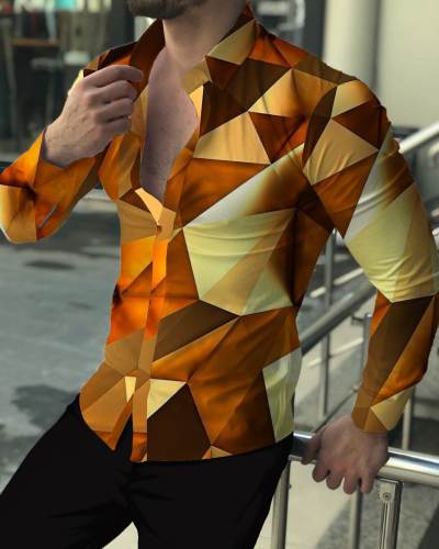 Men's Casual Geomatric Printed Long Sleeve Shirt