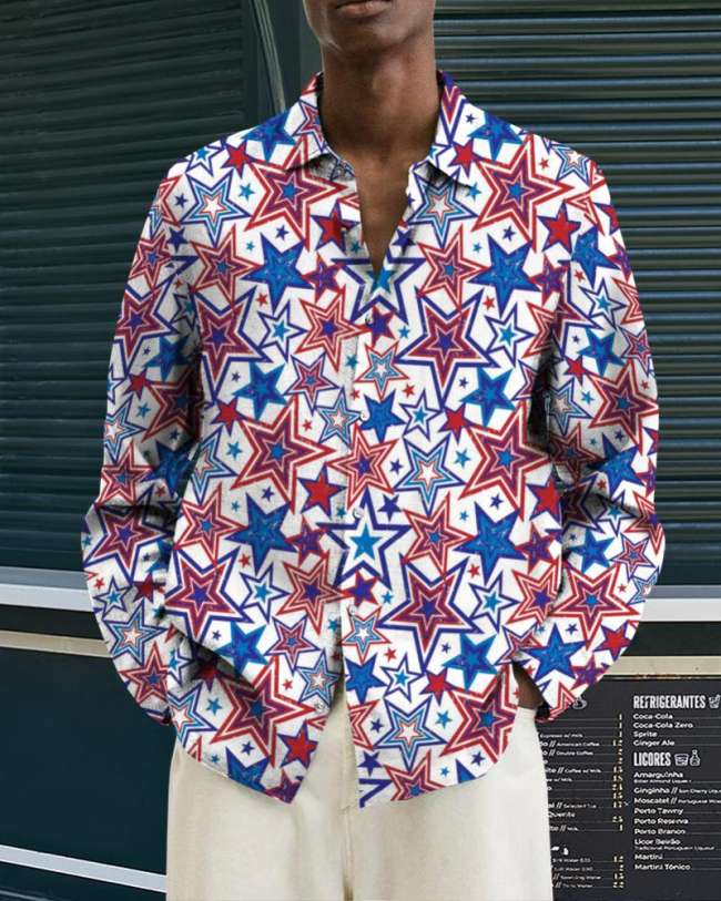 Men's Casual Pentagram Printed Long Sleeve Shirt