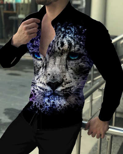 Men's Casual Animal Print Long Sleeve Shirt