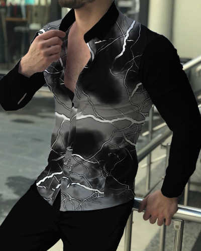 Men's Casual Printed Long-Sleeved Shirt