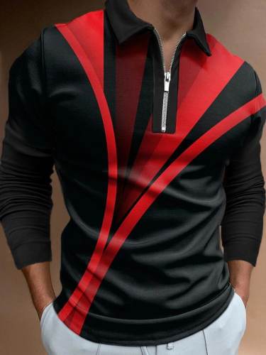 Men's Casual Printed Long Sleeve Polo Shirt