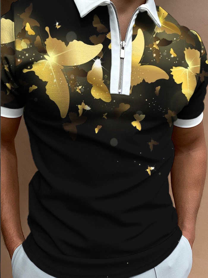 Men's Butterfly Gradient Print Short Sleeve Polo Shirt