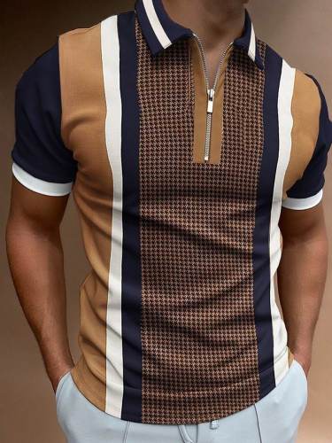 Men's Contrast Print Outdoor Short Sleeve Polo Shirt