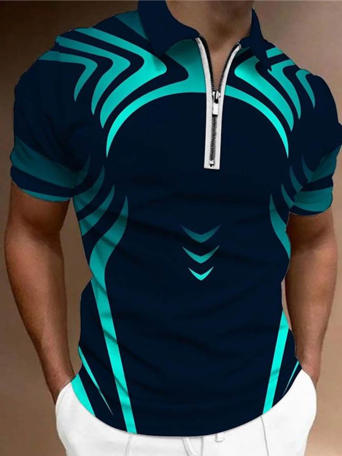 Men's Geometric 3D Print Short Sleeve Polo Shirt