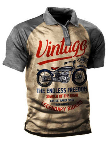 Vintage Motorcycle Racing Men's Print Polo Short Sleeve T-Shirt