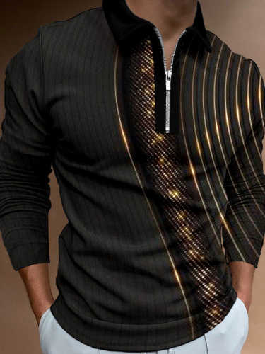Men's Casual Long Sleeve Printed Polo Shirt
