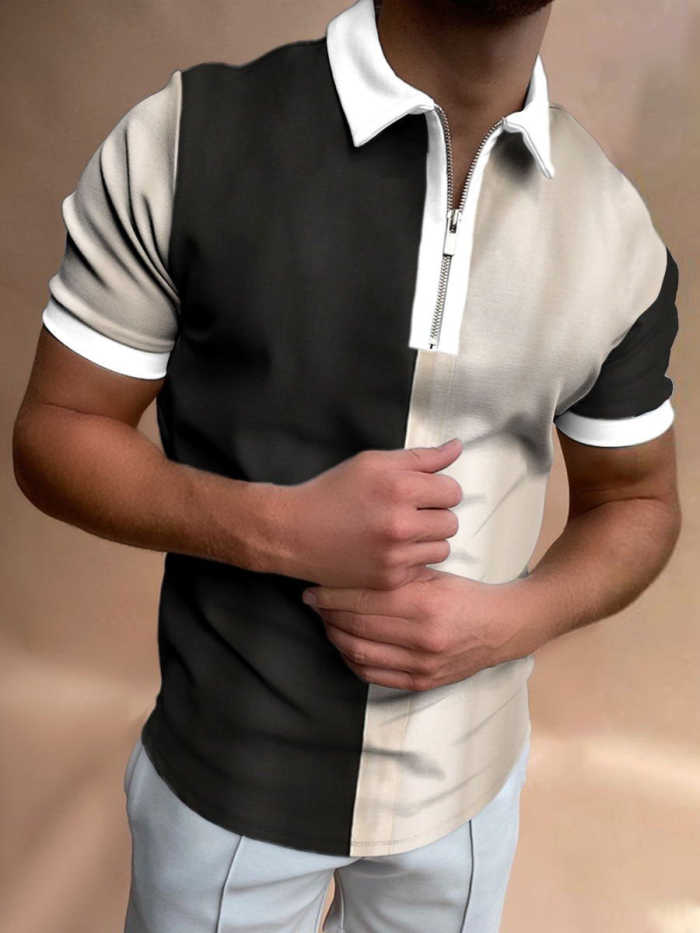 Men's Contrast Print Outdoor Short Sleeve Polo Shirt