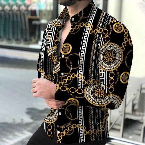 Men's Casual Chain Print Long Sleeve Shirt
