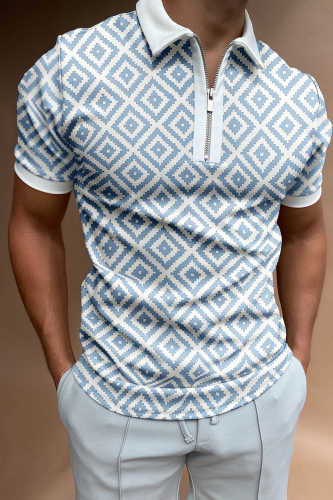 Geometric colorblock short-sleeved polo shirt