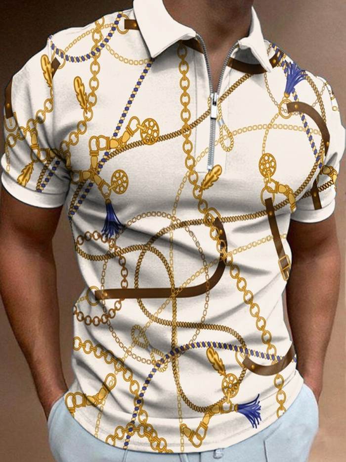 Men's Vintage Casual Print Short Sleeve Polo Shirt