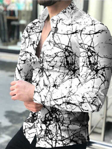 Men's Casual Marble Print Long Sleeve Shirt