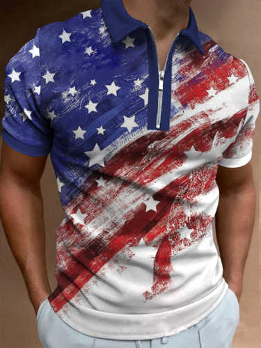 Men's Independence Day Print Lapel Polo Shirt