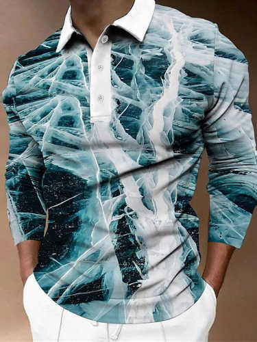 Men's Ocean Glacier Print Short Sleeve Polo Shirt